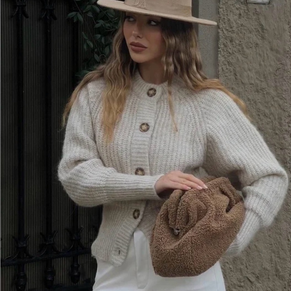 Zara Beige Knit Sweater with Brown Accents